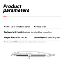 Load image into Gallery viewer, SANLIKE 10g 8cm Pencil Sinker Quad Reinforced Blood Groove Hooks Bass Fishing Tackle Lure Saltwater Lure Bait Lures