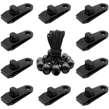 Load image into Gallery viewer, SANLIKE Tarp Clips Heavy Duty Lock Grip 10pcs Tent Clips Clamps with Thumb Screw and Bungee Ball Cords for Fixing Tarps Awnings