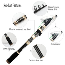 Load image into Gallery viewer, SANLIKE 1.8m-3m Portable Fishing Rods Telescopic Carbon Fibre Bait Rods Saltwater and Freshwater Fishing Bait Rod Tools
