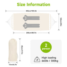 Load image into Gallery viewer, SANLIKE Portable Canvas Double Hammock 2 People Oversized Load Capacity 300kg Canvas Cotton Hammock for Porch, Garden, Backyard