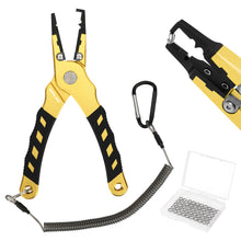 Load image into Gallery viewer, SANLIKE Fishing Pliers Saltwater with 50PCS Fishing Split Rings Aluminum Fishing Hook Remover scissors Fishing Tool Accessories