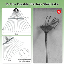 Load image into Gallery viewer, SANLIKE Metal rake, leaf rake with adjustable handle, garden leaf rake, thatch rake leaf collector, lawn heavy duty leaf rake