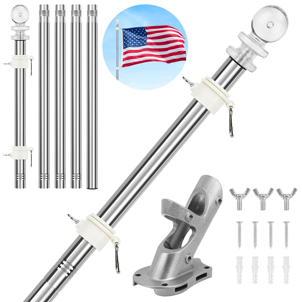 SANLIKE 1.83M Flag Pole Holder Stainless Steel Wall Mounted Telescopic FlagPole Outdoor Rotating Flagpole for Street
