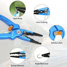 Load image into Gallery viewer, SANLIKE Aluminum Alloy Fishing Pliers Multifunctional Fishing Grip Clip Line Scissors Cutter Hooks Remover Fishing Tools