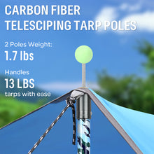 Load image into Gallery viewer, SANLIKE 2.7m telescopic waterproof tarpaulin poles, adjustable carbon fibre poles with light-up caps for awnings Outdoor camping