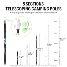 Load image into Gallery viewer, SANLIKE 2.7m telescopic waterproof tarpaulin poles, adjustable carbon fibre poles with light-up caps for awnings Outdoor camping