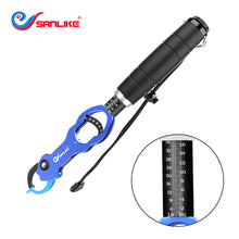 Load image into Gallery viewer, SANLIKE Aluminium Fish Lip Grip Max Weigh 40LB/18KG Multifunctional EVA Handle Lanyard with Weighing Scale Fishing Grip Tool