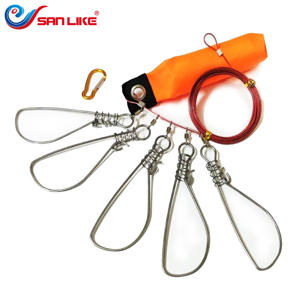 SANLIKE Fish Lock Buckles Fish Lock Belt to Insert Wire 5 Meters Stainless Steel Wire String Rope Fish Control