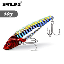 Load image into Gallery viewer, SANLIKE 10g 5.8cm Metal Jig Lead Bait with 2 Hooks, Sharp and Strong Triple Hooks Full Swimming False Bait Tackle