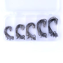 Load image into Gallery viewer, 50pcs Boxed Black Red Crank Hook Set Loyal Fishing Hooks Soft Bait Hooks Wholesale Bass Fishing Sea Fishing Mackerel Hooks