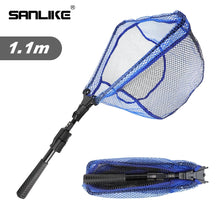 Load image into Gallery viewer, SANLIKE Fishing Net Folding Landing Net with Fibergalss Telescopic Pole and Handle Rubber Coated Mesh Net for Fishing Freshwater Saltwater 3.6FT