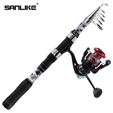 Load image into Gallery viewer, SANLIKE Fishing Rod and Reel Sets 2.4M Carbon Fiber Telescopic Throwing Fishing Rod 5.2:1 Gear Ratio Spinning Organizer Pole Set