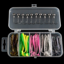 Load image into Gallery viewer, Boxed Soft Bait Perch Warbler Fishing Bait Soft Worm Threaded Curly Tailed Maggot Imitation Bait Fake Bait Lead Head Hooks