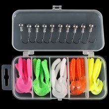 Load image into Gallery viewer, Boxed Soft Bait Perch Warbler Fishing Bait Soft Worm Threaded Curly Tailed Maggot Imitation Bait Fake Bait Lead Head Hooks