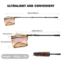 Load image into Gallery viewer, SANLIKE 1.8/2.5M Fishing Net Folding Landing Net with Extra Long Telescoping Pole Handle Foldable Rubber Coated Fsihing Tool