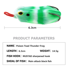 Load image into Gallery viewer, SANLIKE 6.3cm 14.5g Modified Thunder Frog Soft Bait with Groove Double Hooks Long-range Black Fish Fake Bait Fishing Tackle