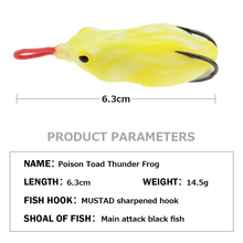 Load image into Gallery viewer, SANLIKE 6.3cm 14.5g Modified Thunder Frog Soft Bait with Groove Double Hooks Long-range Black Fish Fake Bait Fishing Tackle