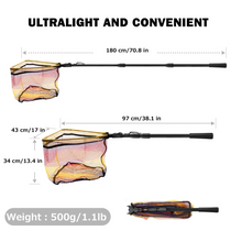 Load image into Gallery viewer, SANLIKE 1.8/2.5M Fishing Net Folding Landing Net with Extra Long Telescoping Pole Handle Foldable Rubber Coated Fsihing Tool