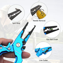 Load image into Gallery viewer, SANLIKE Aluminium Fishing Pliers Rustproof Multifunctional Fishing Line Scissors with Safety Lock and Storage Bag Easy to Carry