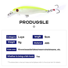 Load image into Gallery viewer, SANLIKE 10 Pcs 9cm Fishing Lure Minnow Imitation Fake Bait Crankbait with Feather Hooks Microwave Away Casting Floating Water