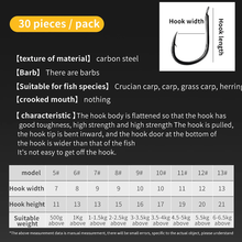 Load image into Gallery viewer, SANLIKE 30pcs 9#-13# Fish Hooks with Barbs Carbon Steel Forged Crooked Mouth Hook Sea Fishing Gaff Tool Accessories