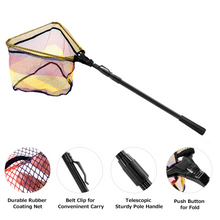 Load image into Gallery viewer, SANLIKE 1.8/2.5M Fishing Net Folding Landing Net with Extra Long Telescoping Pole Handle Foldable Rubber Coated Fsihing Tool