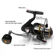 Load image into Gallery viewer, SANLIKE Aluminum spinning fishing reel 5.2:1 gear ratio 7+1BB lightweight 40.5lbs maximum resistance for saltwater fishing tools