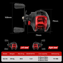 Load image into Gallery viewer, SANLIKE Baitcasting Reel Right Left Hand Light Weight Gear Ratio 7.1:2 Max Drag 8KG High-speed Fishing Reel Tackle