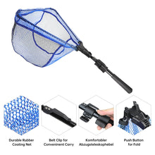 Load image into Gallery viewer, SANLIKE Fishing Net Folding Landing Net with Fibergalss Telescopic Pole and Handle Rubber Coated Mesh Net for Fishing Freshwater Saltwater 3.6FT