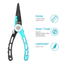 Load image into Gallery viewer, SANLIKE Multifunctional Fishing Pliers Tether Combo Hooks Remover Fishing Line Scissors Hand Grip Clip Portable Tackle Tool