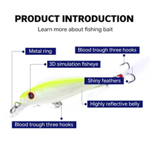 Load image into Gallery viewer, SANLIKE 10 Pcs 9cm Fishing Lure Minnow Imitation Fake Bait Crankbait with Feather Hooks Microwave Away Casting Floating Water