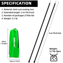 Load image into Gallery viewer, SANLIKE Iron Pipe Camping Tarp Poles Collapsible Tent Pole Heavy Duty Sun Shade Sail Poles for Car Awnings Canopy Rain Poles