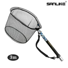 Load image into Gallery viewer, SANLIKE 3M Fishing Net Carbon Pole Telescopic Folding Adjustable Handle Rubber coated Landing Net Fishing Tackle Accessories