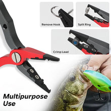 Load image into Gallery viewer, SANLIKE Fishing Pliers Aluminium Alloy Multifunctional Hooks Remover Fishing Line Scissors with Safety Lock and Storage Bag