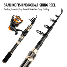 Load image into Gallery viewer, SANLIKE Fishing Rod and Reel Combo Carbon Fiber Fishing Poles Reel Set with Fishing Lures Line Kit Fishing Tool Accessories