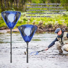 Load image into Gallery viewer, SANLIKE Fishing Net Folding Landing Net with Fibergalss Telescopic Pole and Handle Rubber Coated Mesh Net for Fishing Freshwater Saltwater 3.6FT