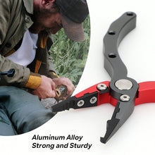 Load image into Gallery viewer, SANLIKE Fishing Pliers Aluminium Alloy Multifunctional Hooks Remover Fishing Line Scissors with Safety Lock and Storage Bag