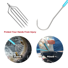 Load image into Gallery viewer, SANLIKE 140cm Stainless Steel Telescopic Fishing Hook Five Claw Hook Saltwater Ice Tools Aluminium Alloy Pole Soft EVA Handle