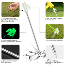 Load image into Gallery viewer, SANLIKE 10pcs/Set 20cm Stake Pegs Tent Pegs High Strength Ground Pegs T with Illuminated Iron Galvanised Outdoor Camping Tools