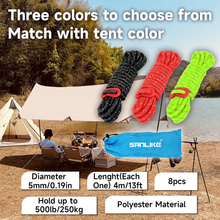 Load image into Gallery viewer, SANLIKE 8 PCS Tent rope 4 m Reflective tent rope for tents with blue storage bag Camping Hiking Tent Accessories