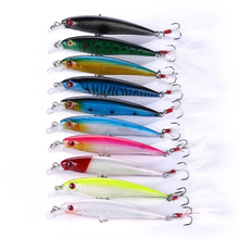 Load image into Gallery viewer, SANLIKE 10 Pcs 9cm Fishing Lure Minnow Imitation Fake Bait Crankbait with Feather Hooks Microwave Away Casting Floating Water