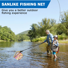 Load image into Gallery viewer, SANLIKE 1.8/2.5M Fishing Net Folding Landing Net with Extra Long Telescoping Pole Handle Foldable Rubber Coated Fsihing Tool