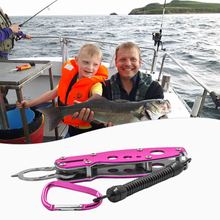 Load image into Gallery viewer, SANLIKE Aluminium Multifunctional Grabber Fishing Lip Grip Bait Holder Clip with Loss Prevention Cord Fishing Tools Accessories