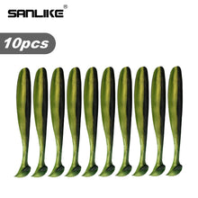 Load image into Gallery viewer, SANLIKE 10pcs Soft Plastic Fishing Lures Set Soft Bait T Tail Soft Bug Swimbaits Silicon Rubber Jig Fishing Bait Softworm Tackle