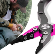 Load image into Gallery viewer, SANLIKE New Aluminum Alloy Fishing Pliers Split Ring Cutters Fishing Holder Tackle with Sheath & Retractable Tether Combo Hooks Remover