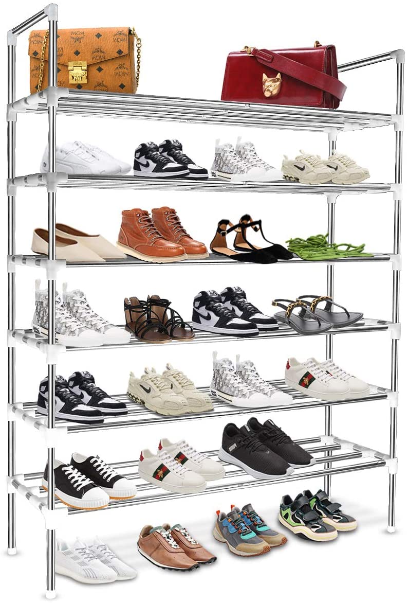 KOMCLUB Shoe Rack Cabinet Shoe Organization 6 Tiers Stainless Steel Sturdy Metal Shoe Storage Shelf