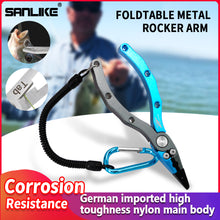 Load image into Gallery viewer, SANLIKE New Aluminum Alloy Fishing Pliers Split Ring Cutters Fishing Holder Tackle with Sheath & Retractable Tether Combo Hooks Remover