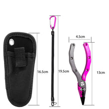 Load image into Gallery viewer, SANLIKE New Aluminum Alloy Fishing Pliers Split Ring Cutters Fishing Holder Tackle with Sheath & Retractable Tether Combo Hooks Remover