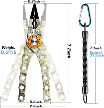 Load image into Gallery viewer, SAN LIKE Split Ring Pliers - Aluminum Fishing Pliers Hook Remover Tungsten Carbide Cutters Saltwater Resistant Fishing Gear Split Ring Fish Holder with Coiled Lanyard & Sheath Fishing Gifts for Men