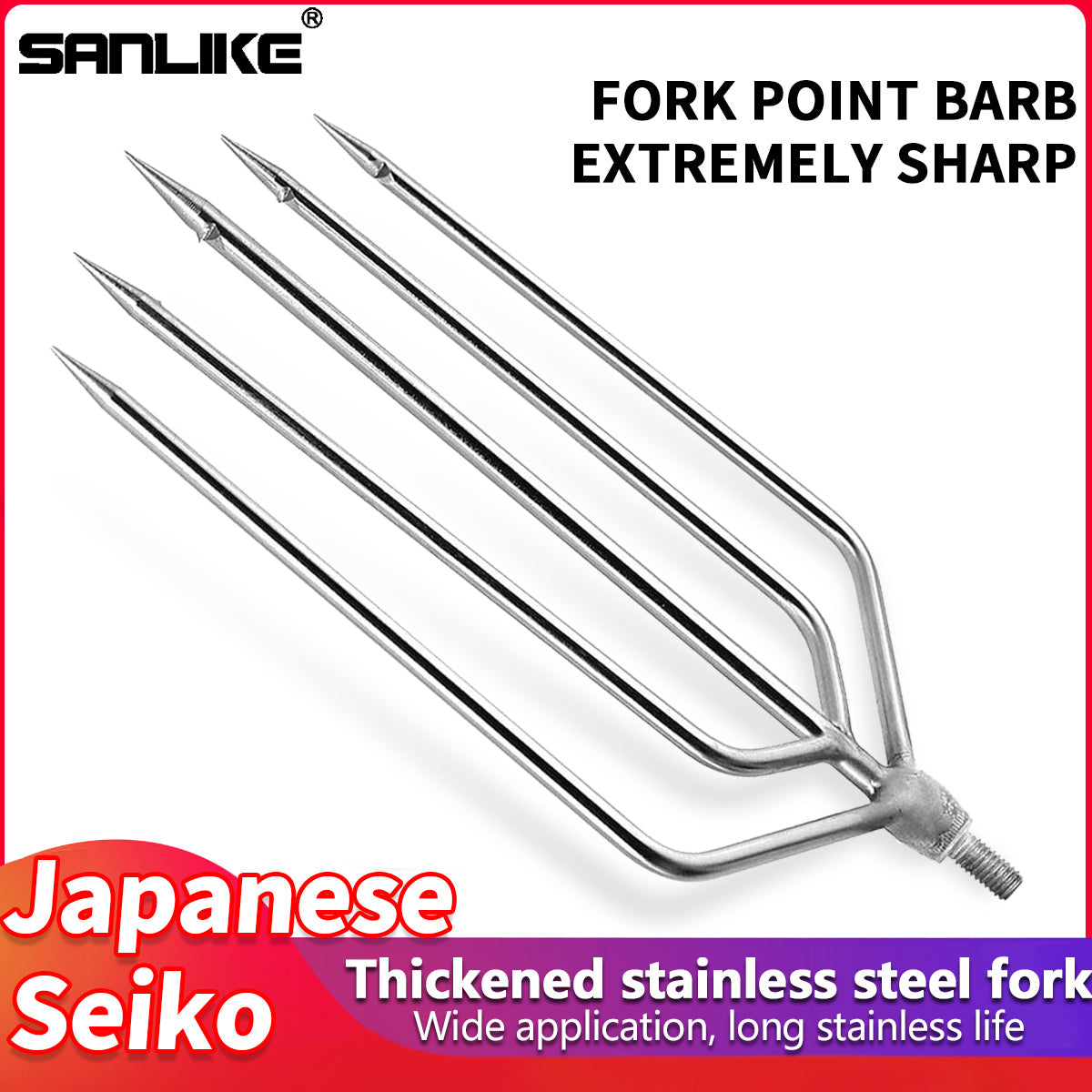 5-Prong Fishing Fish Frog Eel Salmon Barbed Stainless Spear Gig M8
